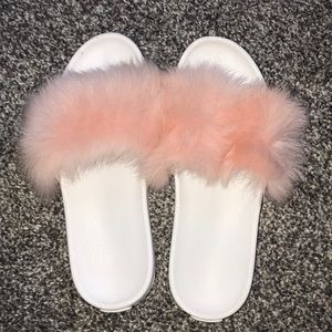 UGG Lamb Fur Slides Pink 7 6 1/2 Womens White